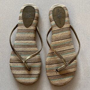 Yosi Samra Gold Striped Memory Foam Flip Flop Sandals